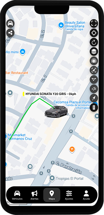 App Knox Track de Padilla GPS abierta en un teléfono, mostrando el mapa en vivo